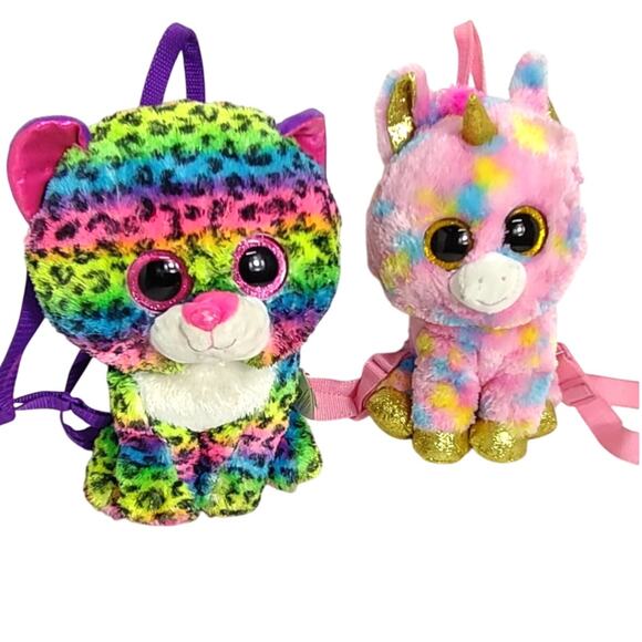 2 Pack Beanie Baby Backpack For Kids Unicorn Tie Dye Dottie Ty Colorful - Picture 1 of 4